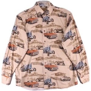 Clearwater Outfitters Mens Button Down Shirt Collared Cars Tractors Size M